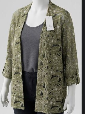 Olive Green Floral Lace Long Kimono Jacket